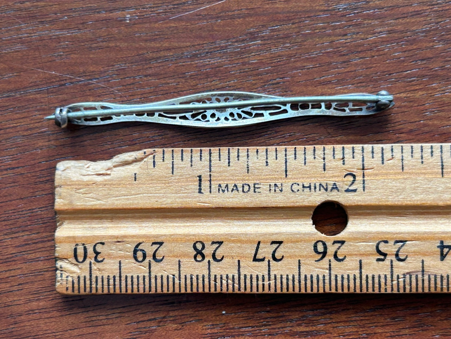 Vintage Antique Sterling Silver 925 Filigree Bar Brooch Pin