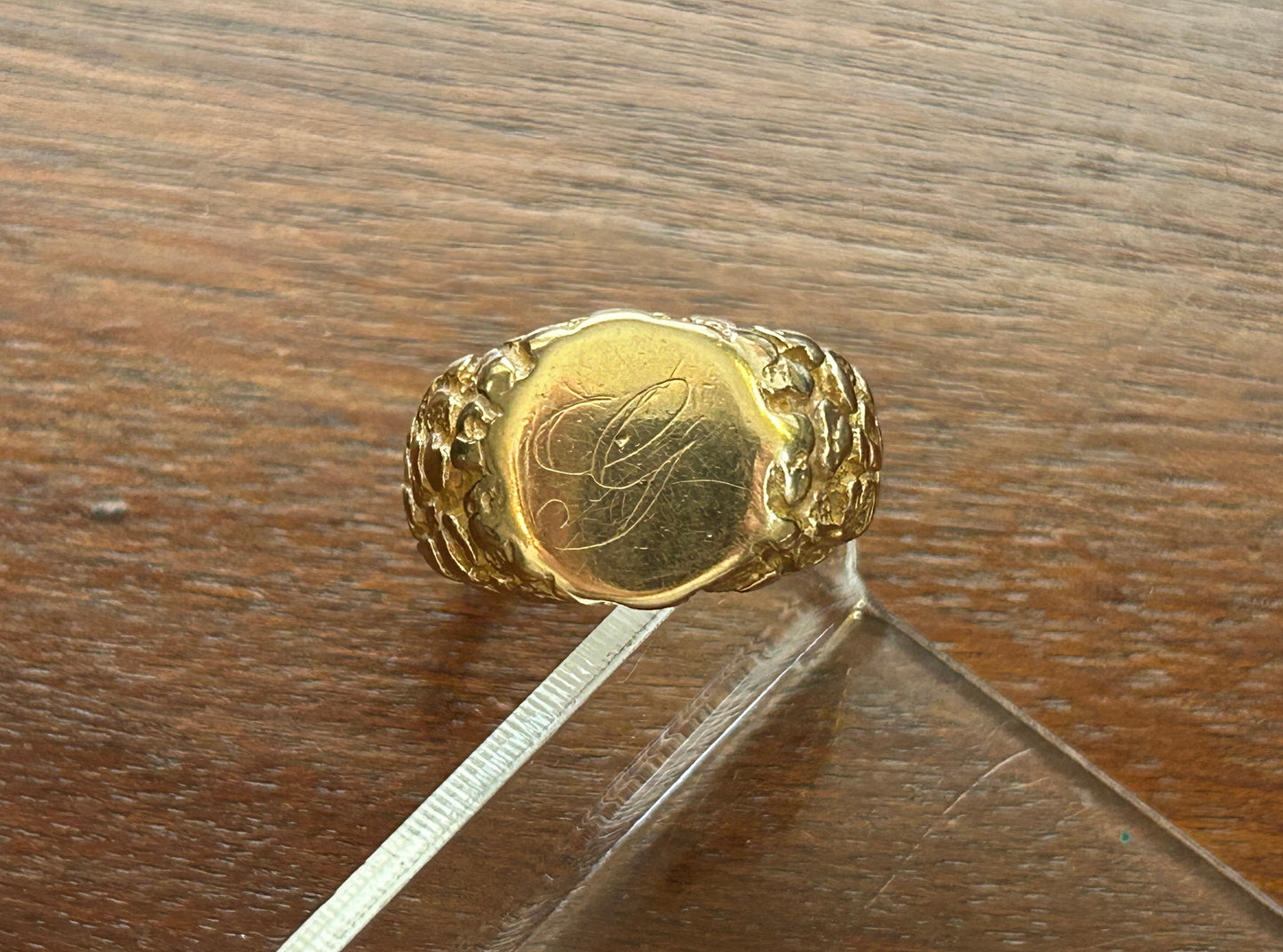 10k Yellow Gold Mens Nugget Style Monogrammed Signet Ring Sz 9.25