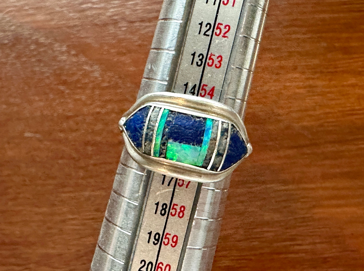 Signed Albert Francisco Sterling Silver Ring Navajo Lapis & Opal Sz 7.5