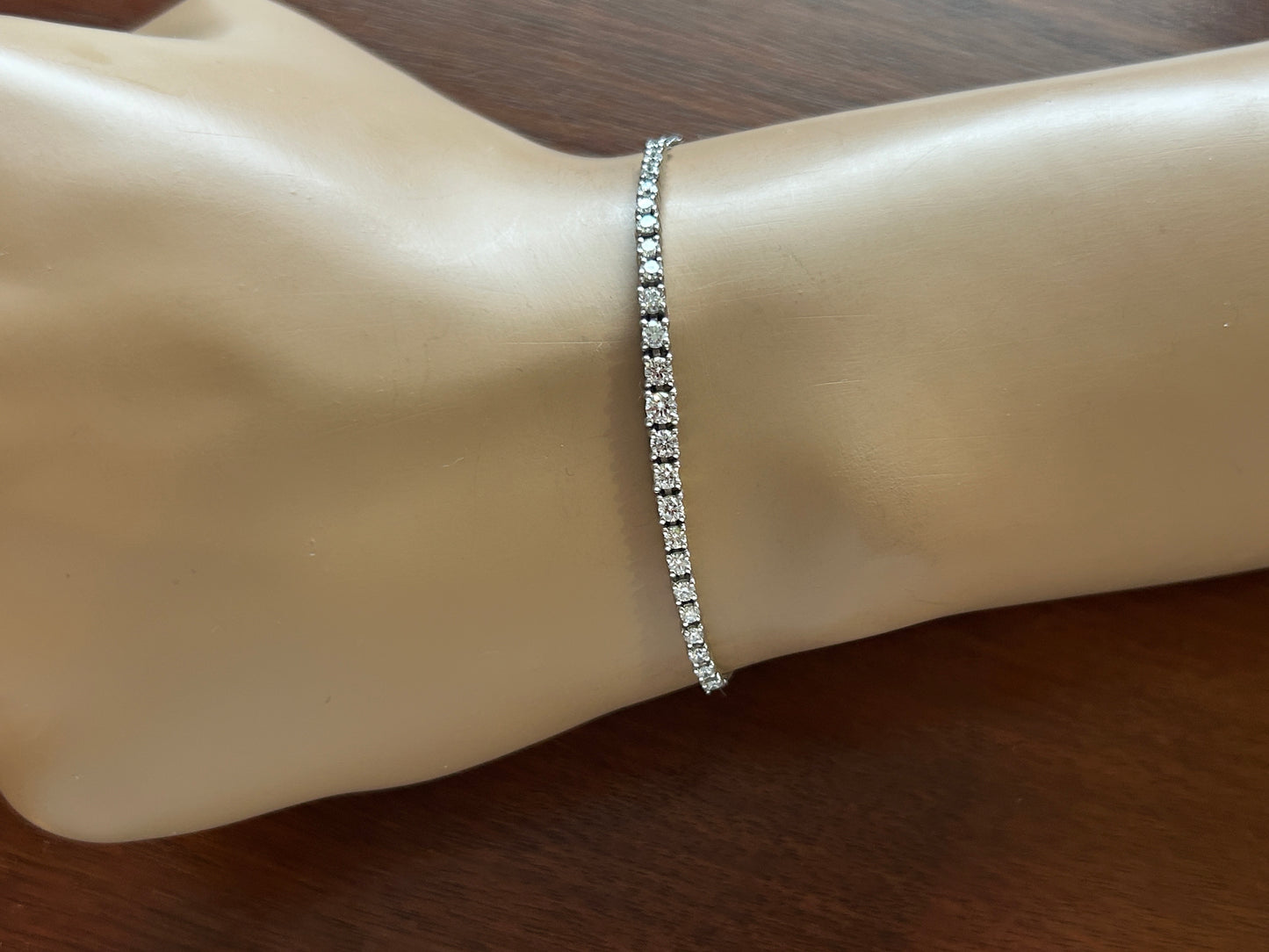 Signed 14k White Gold LGD 1ctw Lab Grown Diamond Tennis Bracelet Adjustable