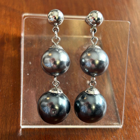 Vintage Silver Tone Faux Pearl Pierced Earrings