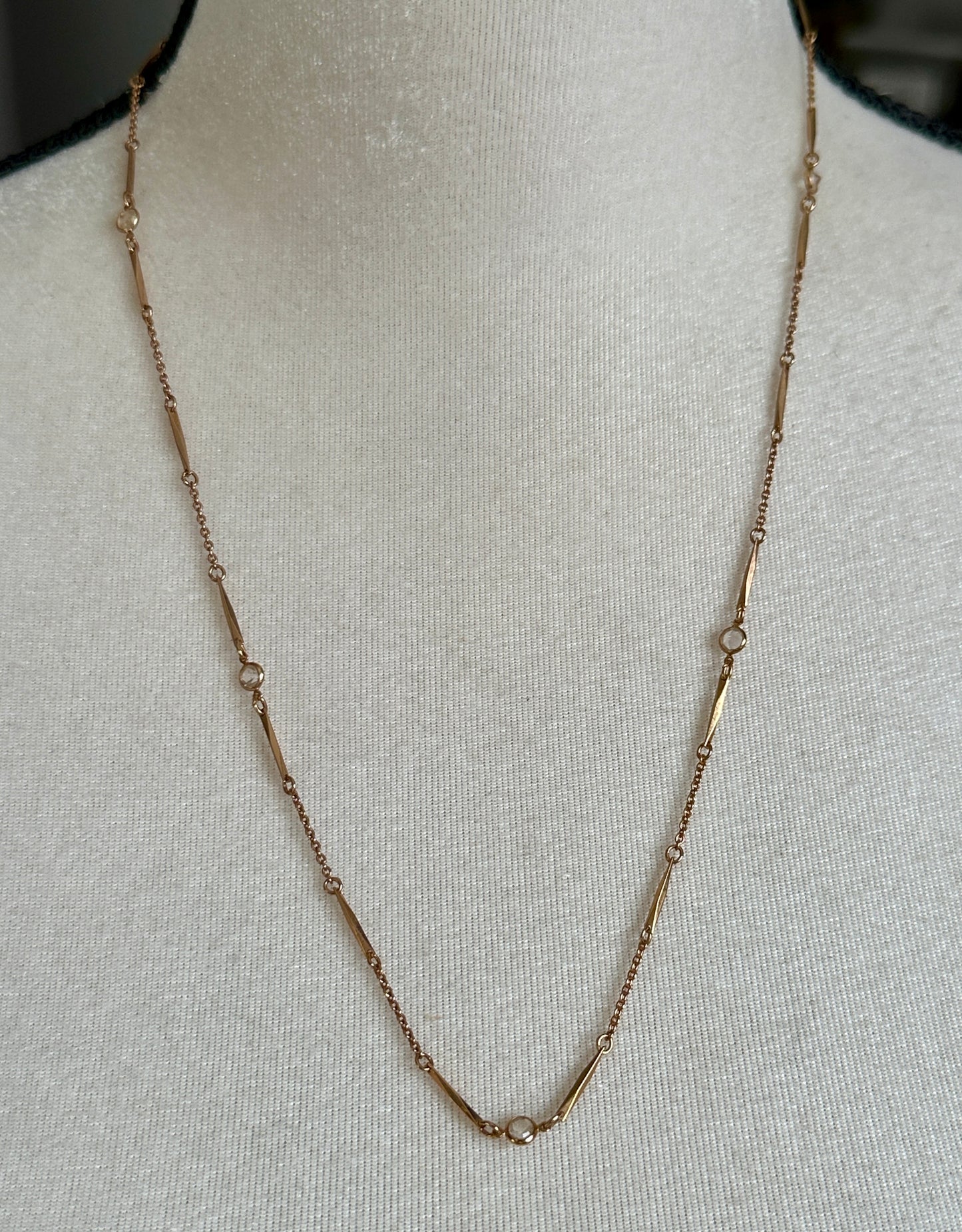 Gold Tone Open Bezel Clear Glass Stone Chain Link Necklace 23" Long