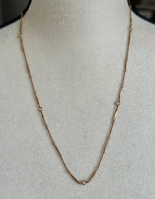 Gold Tone Open Bezel Clear Glass Stone Chain Link Necklace 23" Long