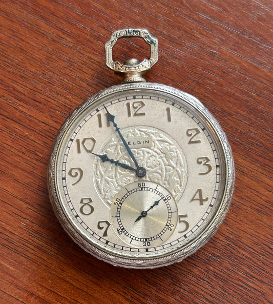 14k White Gold Filled Elgin Pocket Watch Damaged