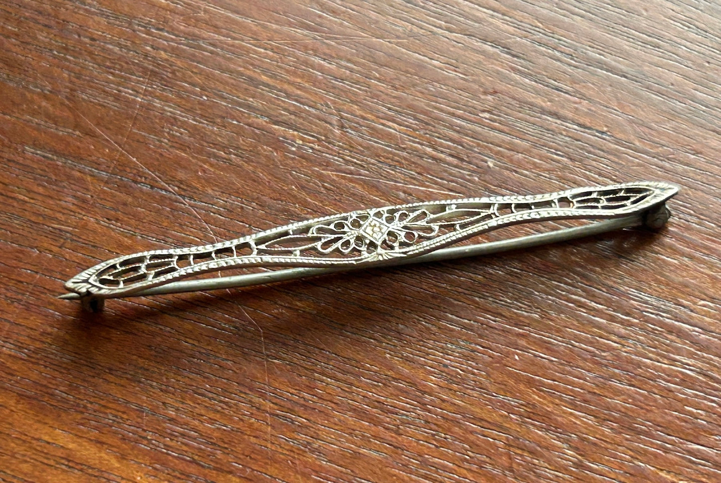 Vintage Antique Sterling Silver 925 Filigree Bar Brooch Pin