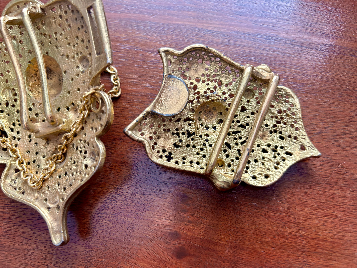 Vintage Gold Tone Metal Moroccan Filigree Fancy Large 3 Piece Belt Buckle