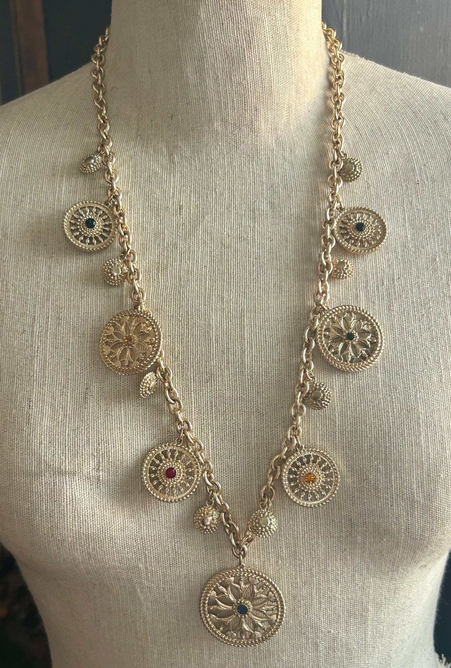 Charter Club Gold Tone Multicolor Rhinestone Medallion Adjustable Necklace