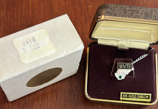 Vintage 10k Gold Diamond Advertising WVTE Employee Tie Tack in Box