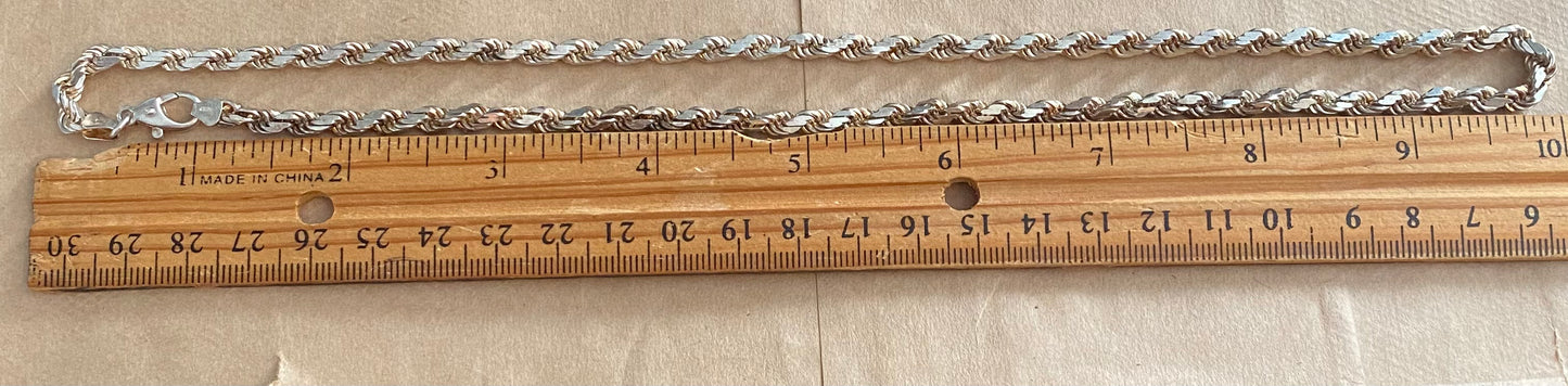 Sterling Silver 925 Twist Chain Necklace 20" Long x 4mm Wide