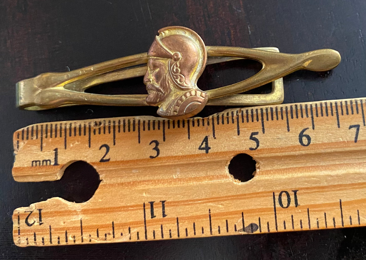 Vintage Brass Tone Metal Roman Soldier Tie Clip Bar