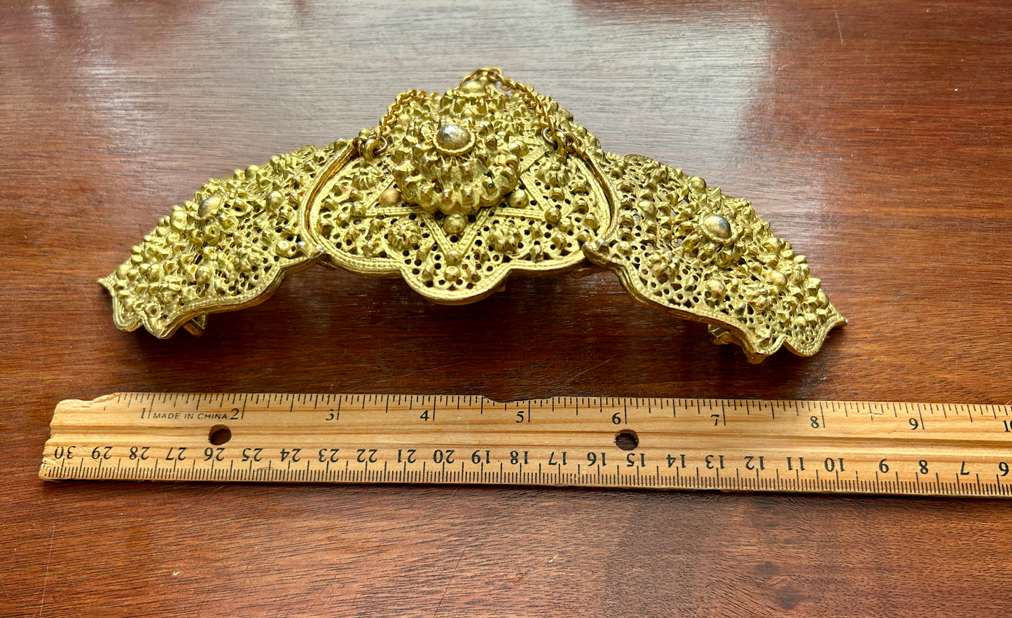 Vintage Gold Tone Metal Moroccan Filigree Fancy Large 3 Piece Belt Buckle