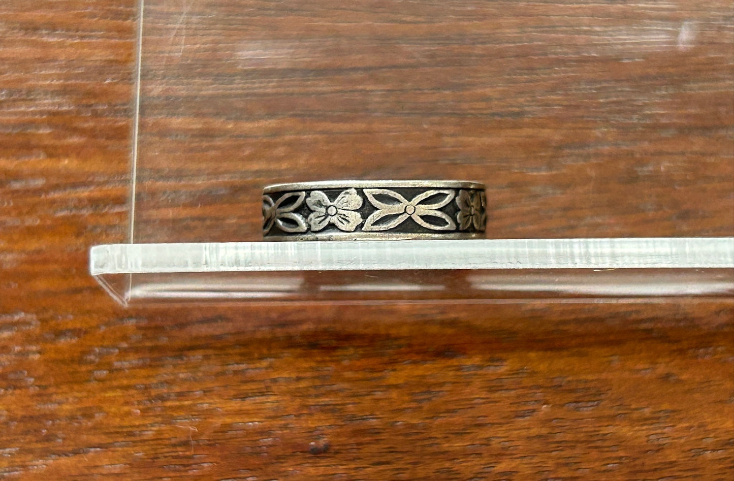 Sterling Silver Black Inlay Flower Wide Band Ring Sz 4.5