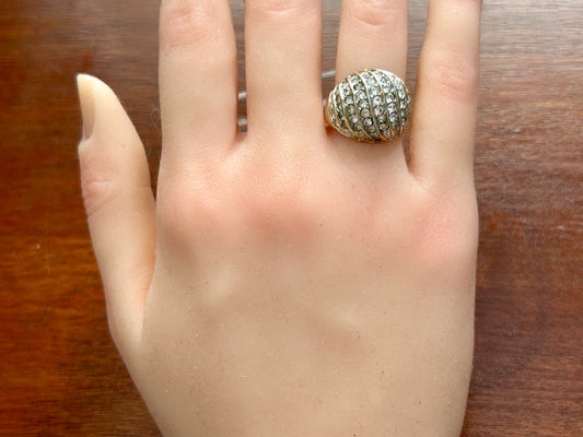 Vintage Gold Tone CZ Rhinestone Bombe Cocktail Fashion Ring Sz 5.5 - 5.75