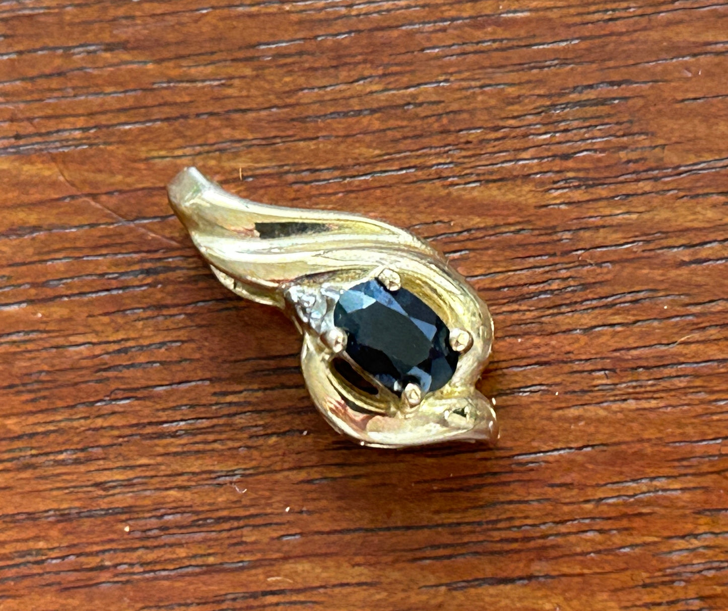 10k Yellow Gold Oval Sapphire Diamond Accent Slide Pendant