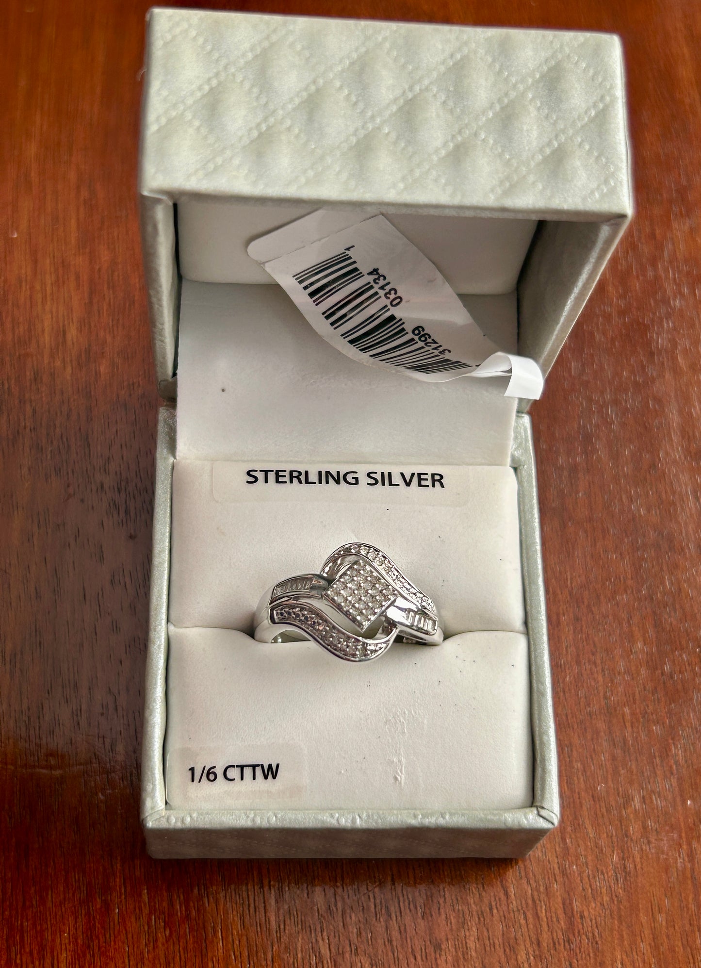 Sterling Silver 925 1/6cttw Pave Round Baguette Diamond Ring Sz 7