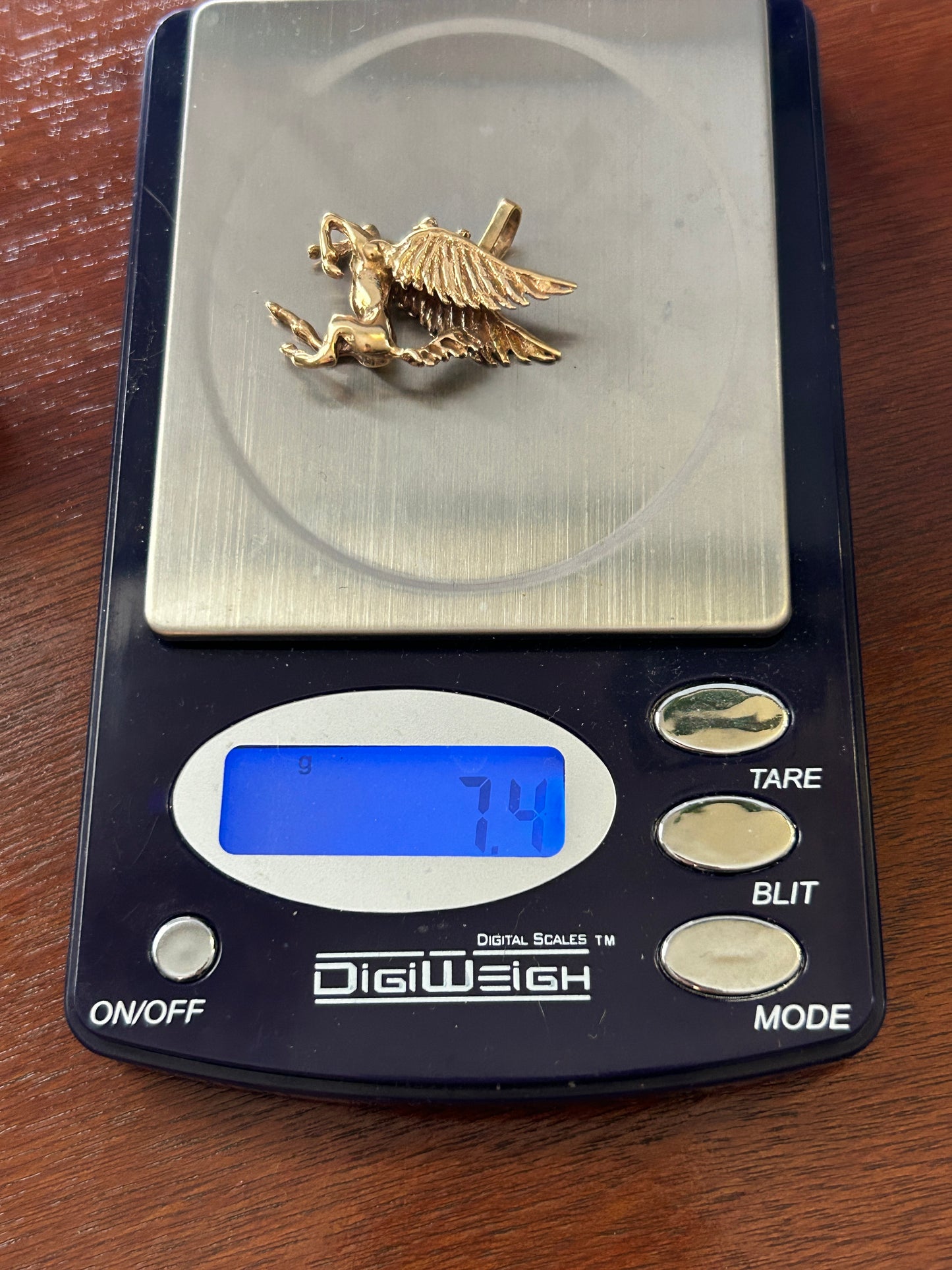 14k Yellow Gold HEAVY Pegasus Winged Horse Pendant