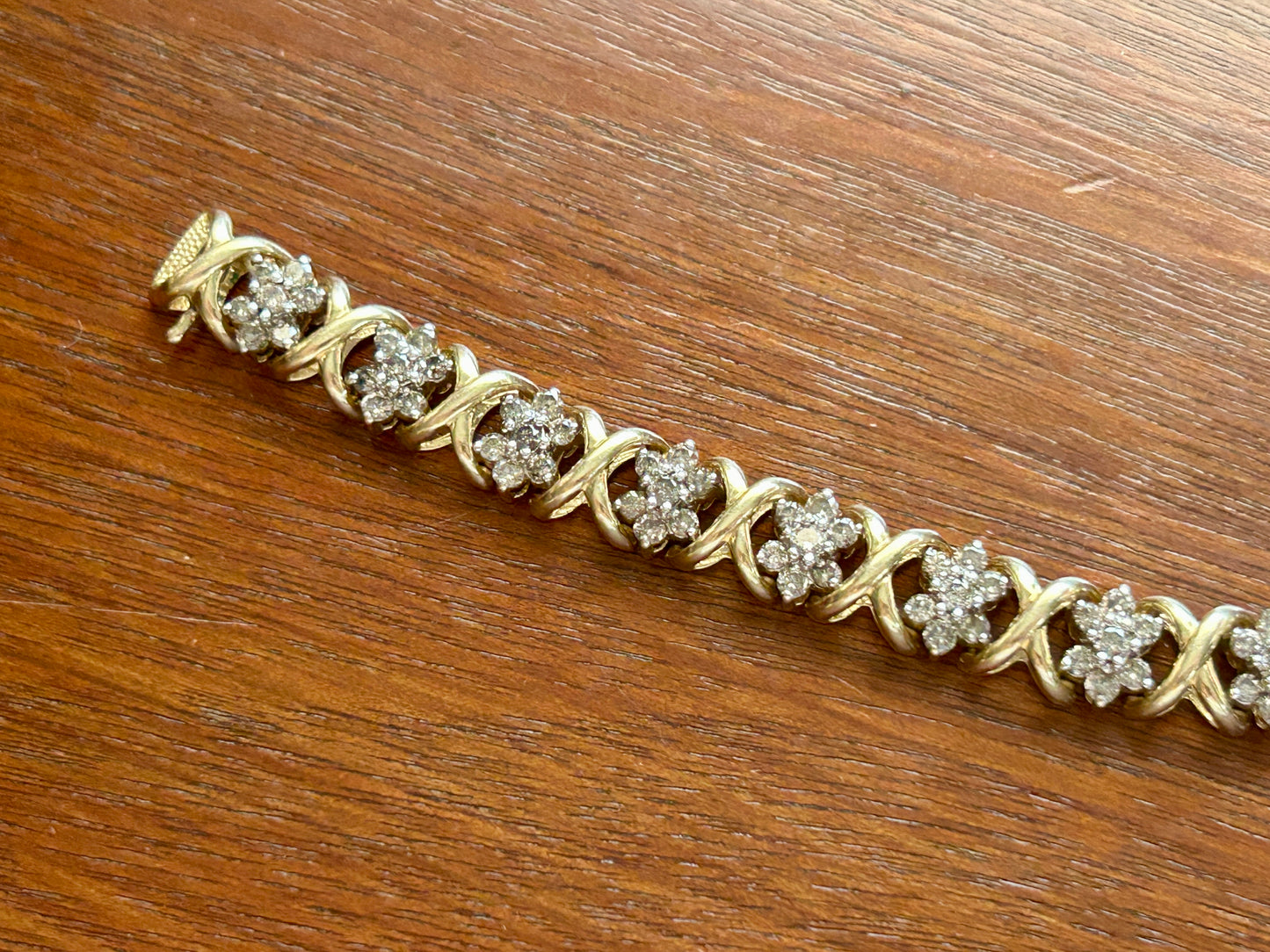 HEAVY 14k Yellow Gold X Design 3.5ctw Diamond Tennis Bracelet Signed JAFA