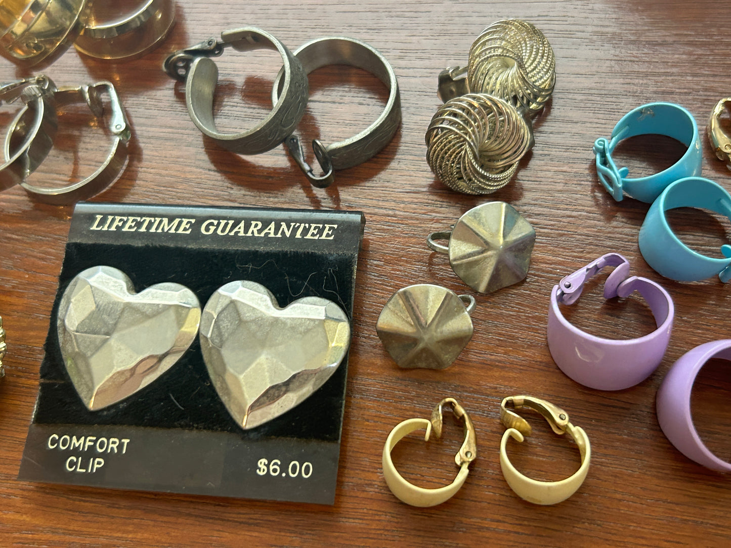 Vintage 80's Lot of Clip on Earrings Heart Enamel Hoops Silver Gold Tone