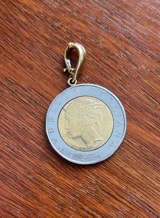 Milor Sterling Silver 1983 Lire Italian Republic Gold Coin Necklace Pendant