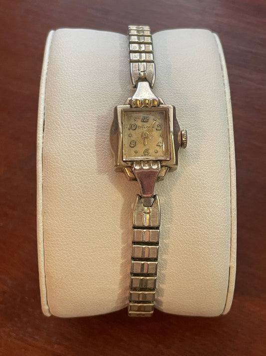 Vintage 10k Yellow Rold Gold Bulova Ladies Wristwatch