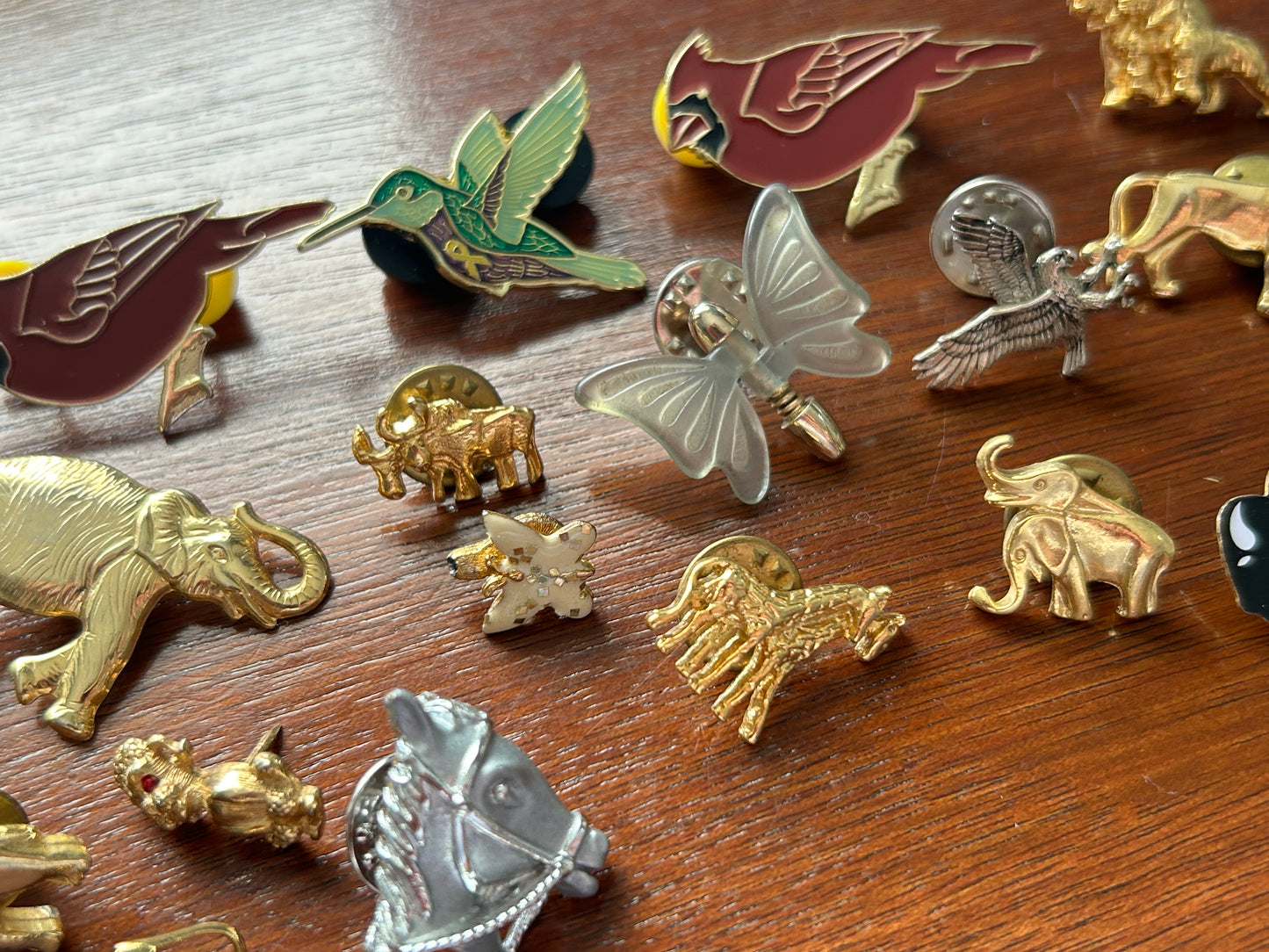 Vintage to Now Brooch Pins Pinback Lot Animals Butterflies Elephant Tigers Birds