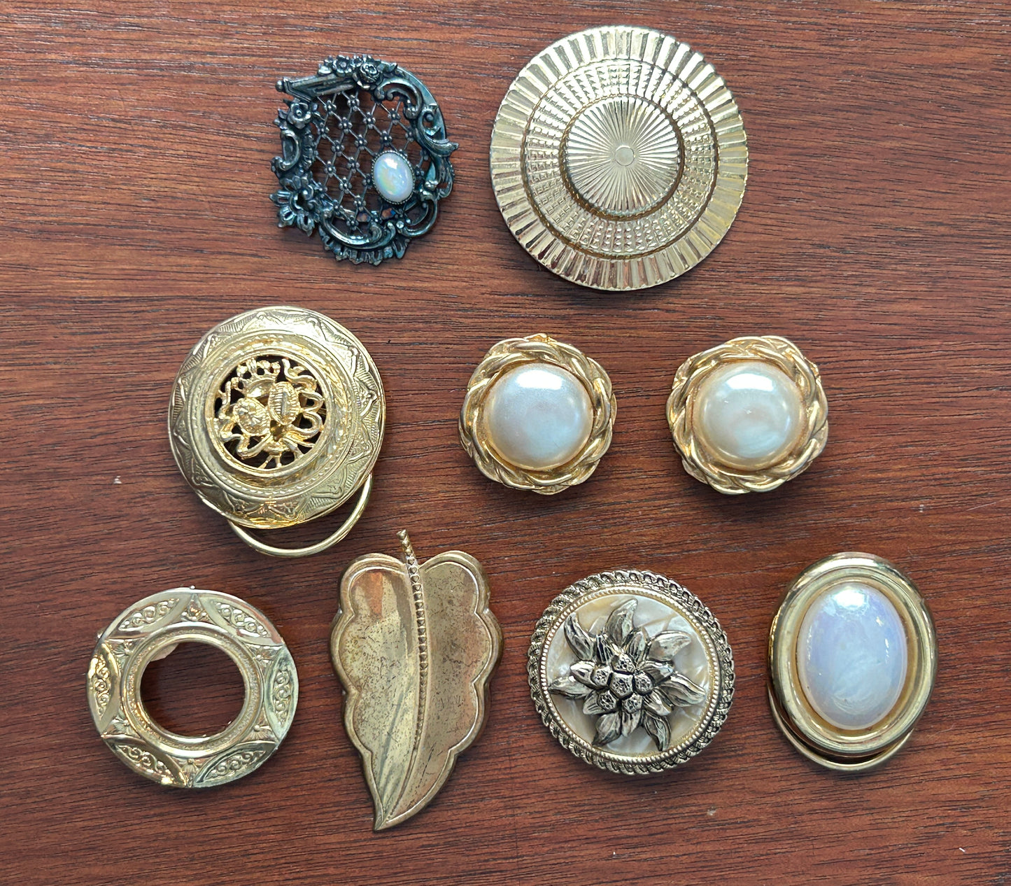 Vintage Scarf Shoe Clip Lot Gold Tone Pearl Cabochon Gunmetal