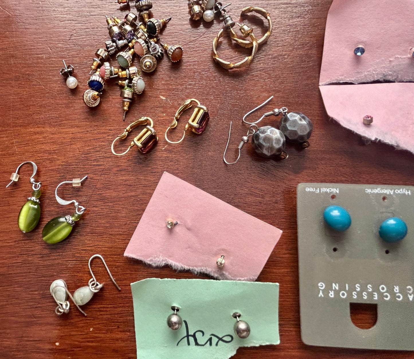 Lot of Vintage to Now Pierced Earrings Gold Silver Cats Eye Bead Studs Hoops