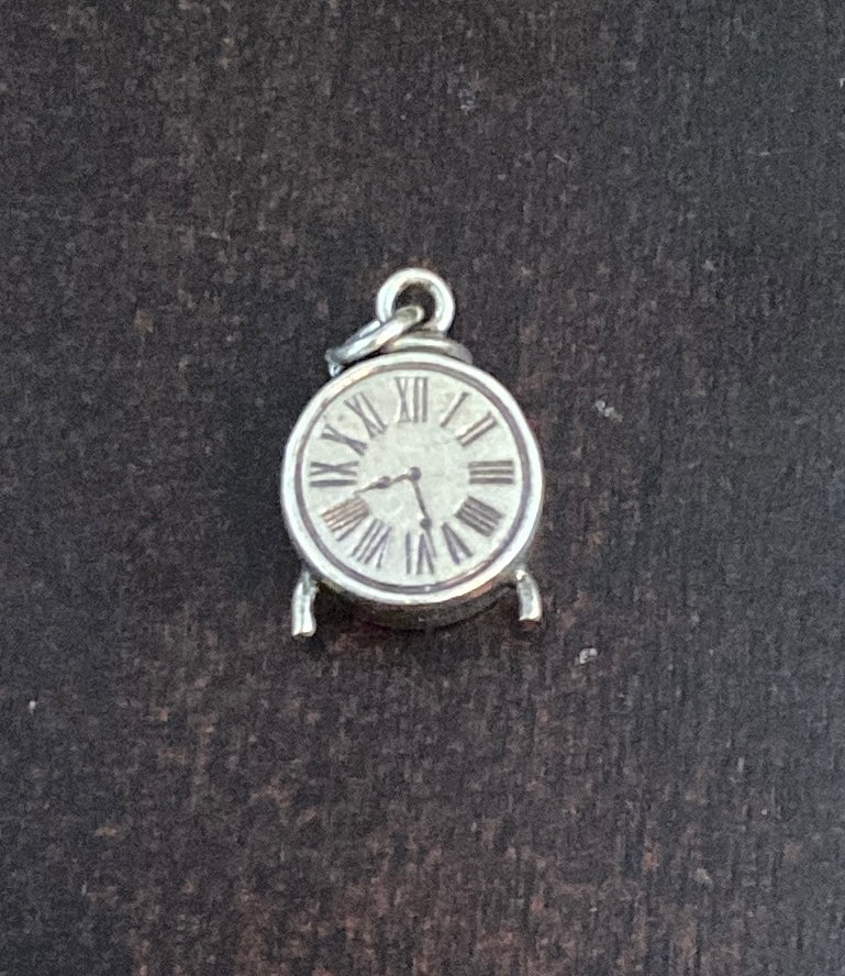 Sterling Silver 925 Footed Alarm Mantle Clock Charm