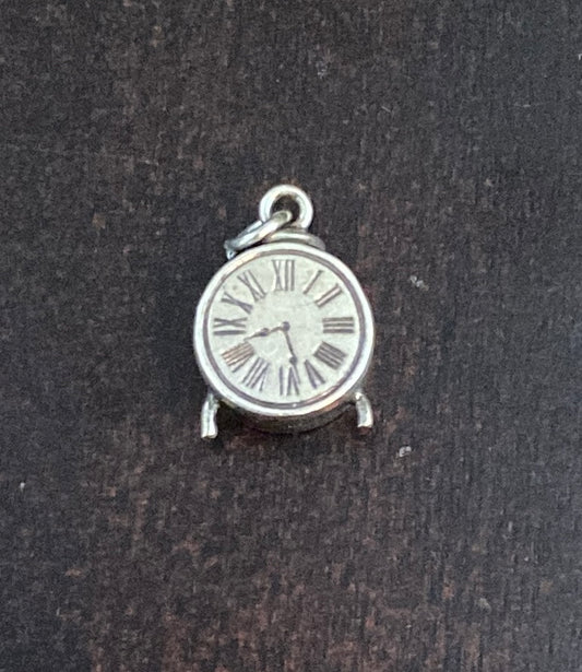 Sterling Silver 925 Footed Alarm Mantle Clock Charm