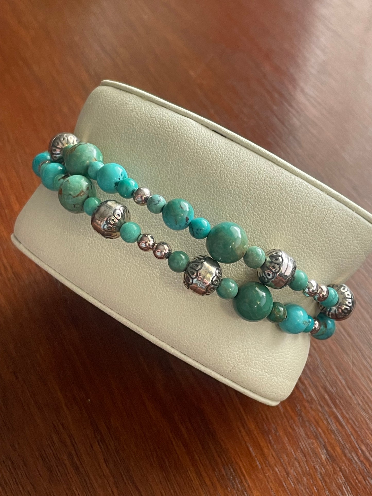 Vintage Carolyn Pollack Turquoise Wrap Coil Bracelet Beaded Sterling Silver