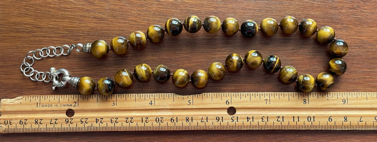 Whitney Kelly WK 925 Sterling Silver & Tiger Eye Beaded Ball 10mm Necklace 18"