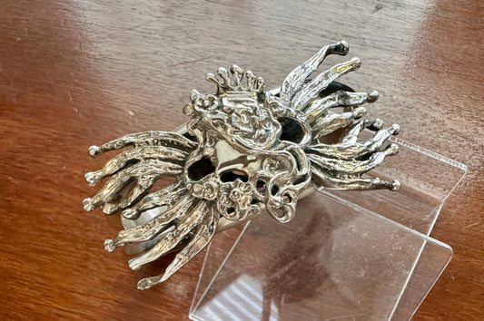 Vintage 950 Silver Brutalist Abstract Crowned Woman Cuff Bracelet Heavy