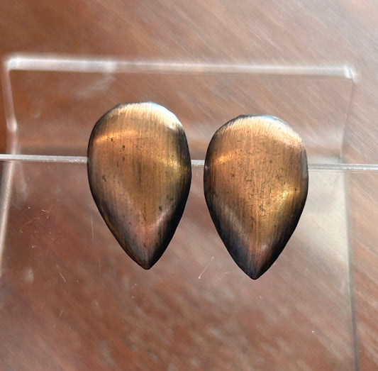 Vintage Copper Domed Teardrop Pierced Stud Earrings