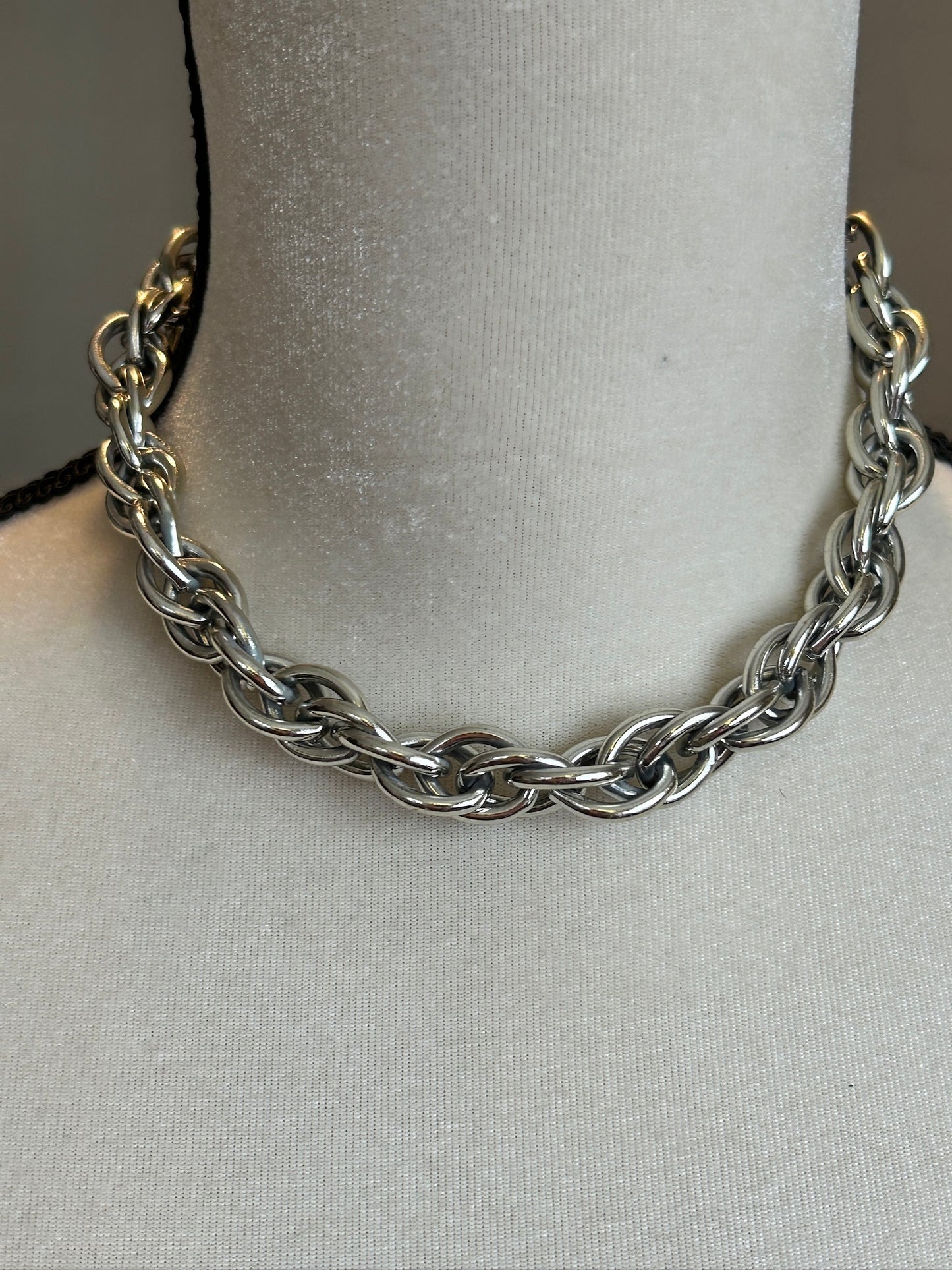 Chunky Silver Tone Adjustable Chain Choker Necklace