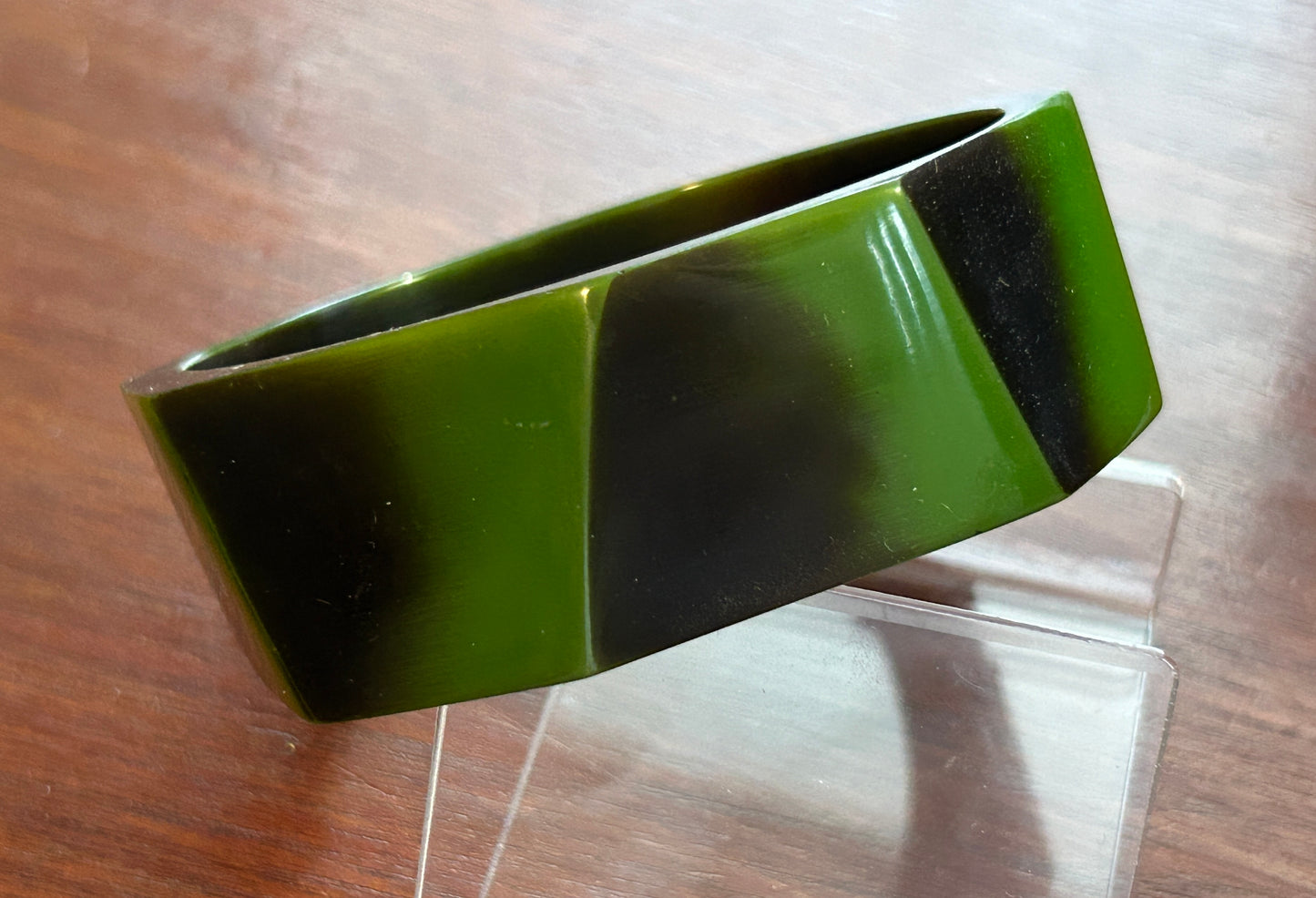 Vintage Bakelite Green Black Chunky Bangle Geometric Angular