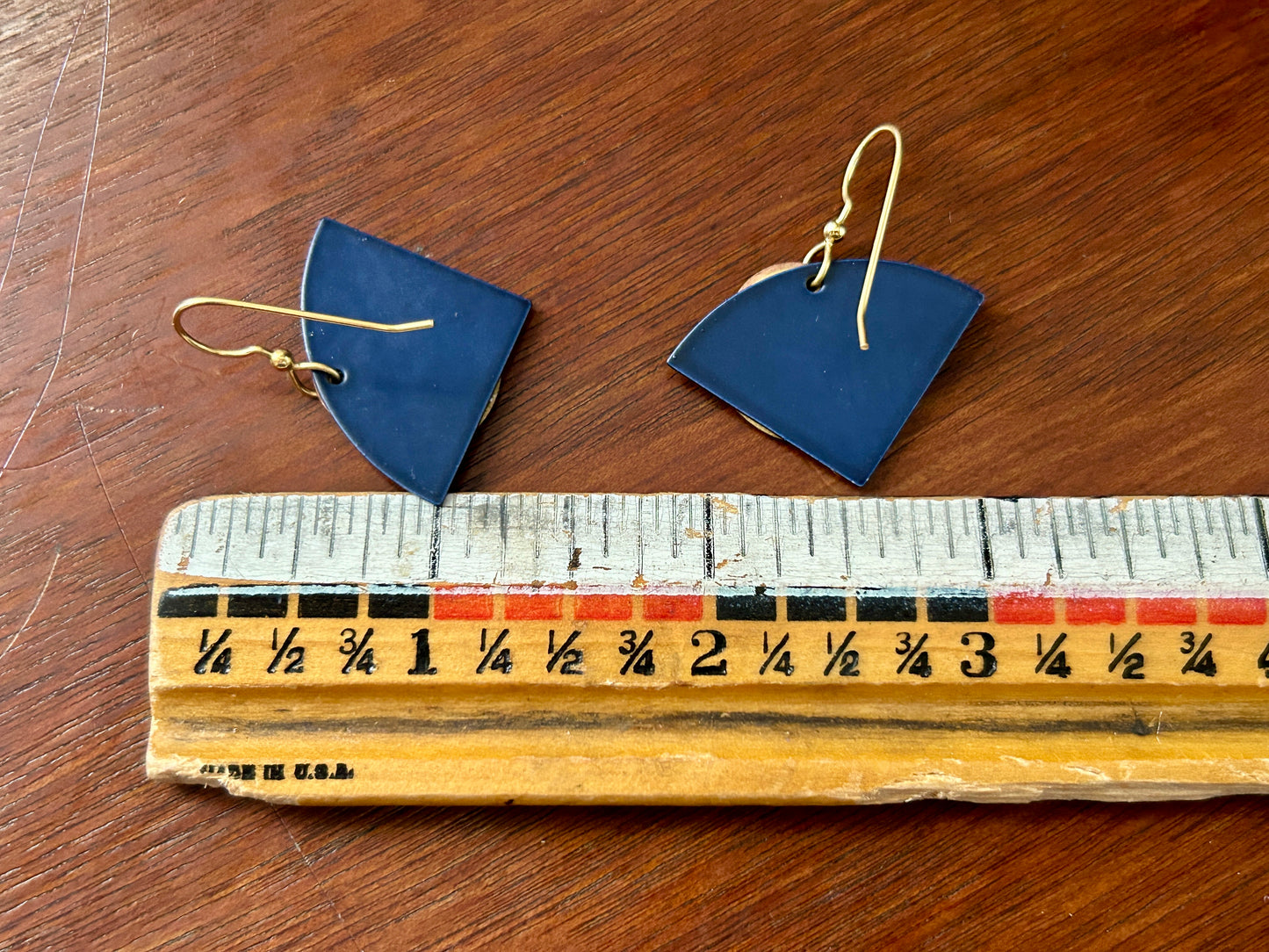 Contemporary Modern Brass Copper Blue Metal Dangly French Wire Earrings