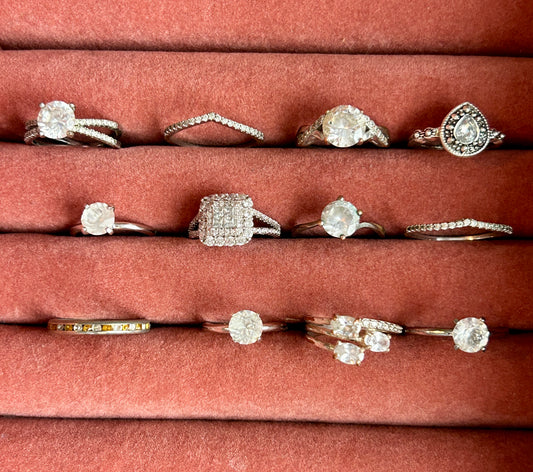 Vintage Now Silver Tone Engagement Cubic Zirconia Rhinestone Ring Lot Cocktail