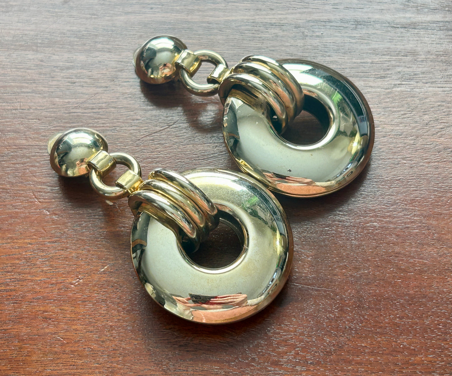 Vintage MASSIVE Gold Tone Runway Statement Mogul Clip On Doorknocker Earrings