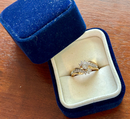 Keepsake 14k Yellow Gold .50ctw Diamond Engagement Wedding Ring Set Sz 6.75