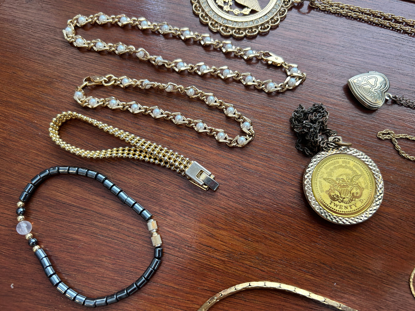 Vintage to Now Wearable Gold Tone Jewelry Lot Locket Chain Necklace Pendant