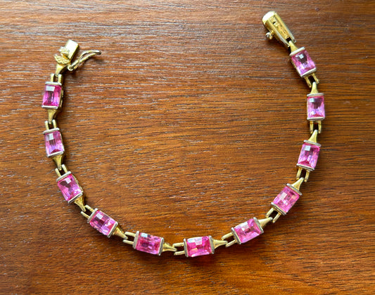 Gold Vermeil Sterling Silver 925 Pink Cubic Zirconia Bracelet