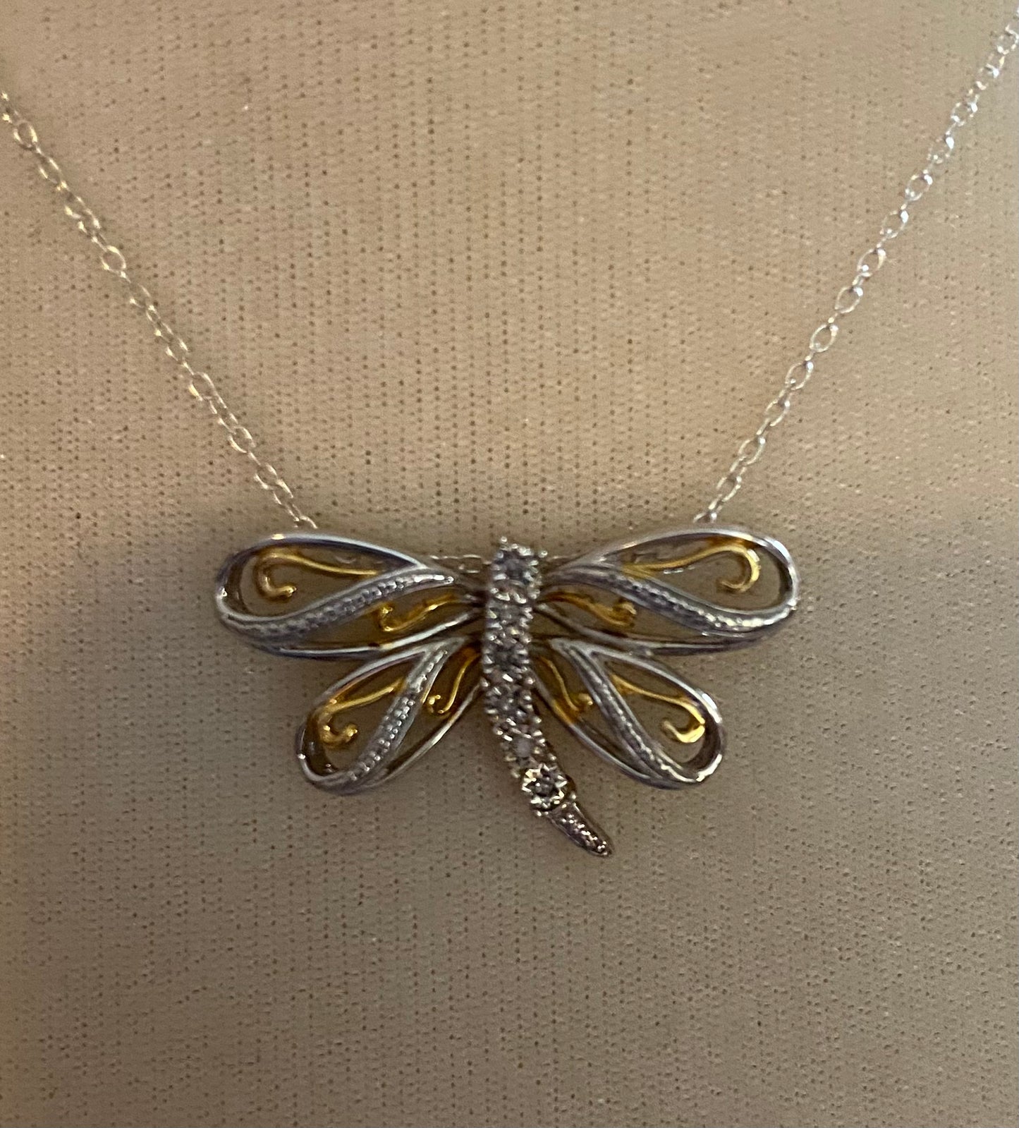 Sterling Silver 925 Gold Plate Diamond Butterfly Slide Pendant Necklace Chain