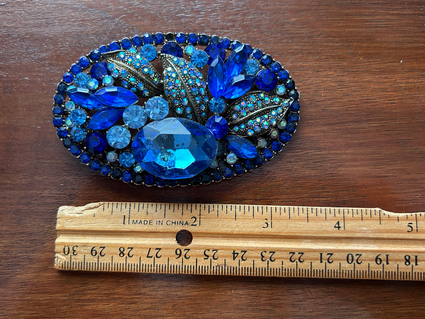 Large Blue AB Aurora Borealis Rhinestone Brooch Pin MISSING ONE RHINESTONE