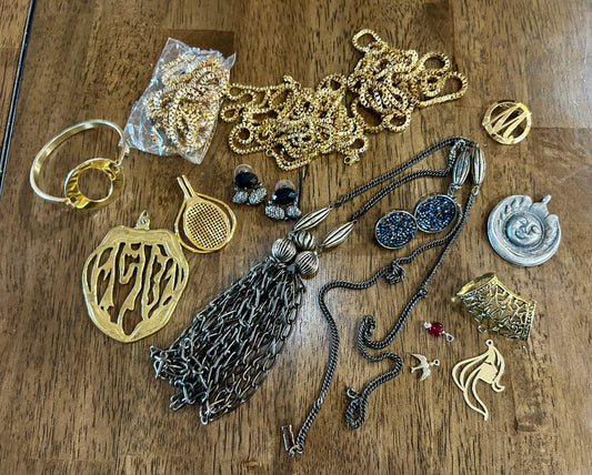 Vintage to Now Modern Gold Silver Tone Jewelry Lot Chains Tassel Brooch Pendants