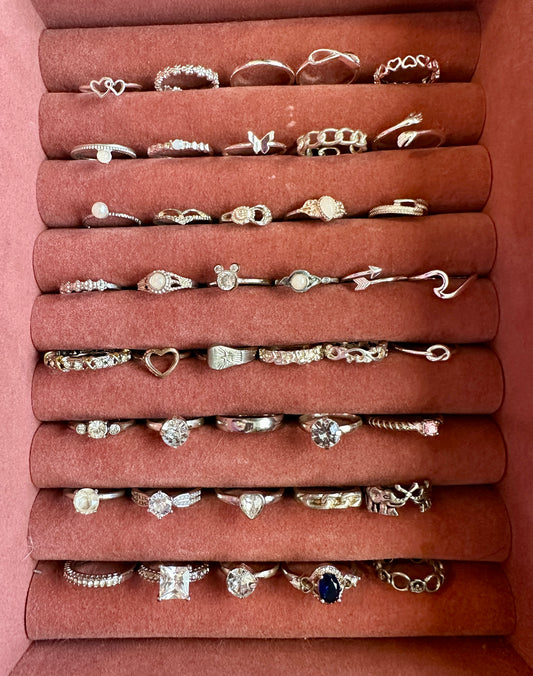 Over 40 Vintage Now Silver Tone Costume Fashion Ring Lot Cocktail Rhinestone