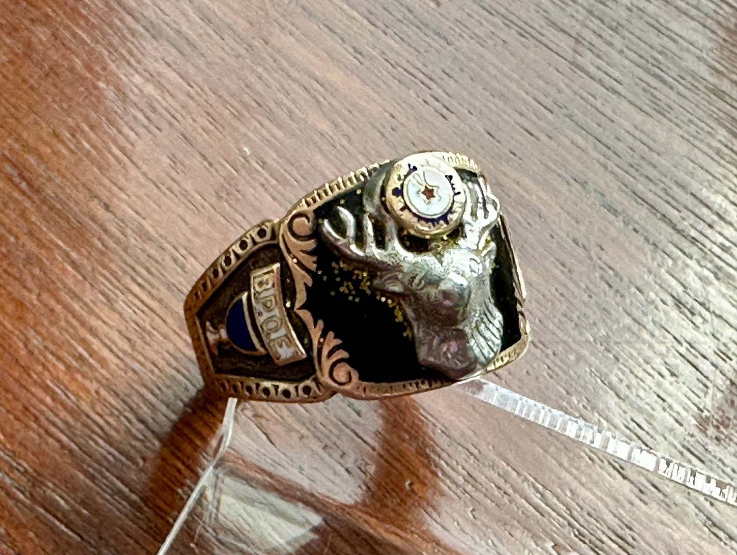 Vintage Mens 10k Yellow Gold Enamel Elks Ring Sz 11.25