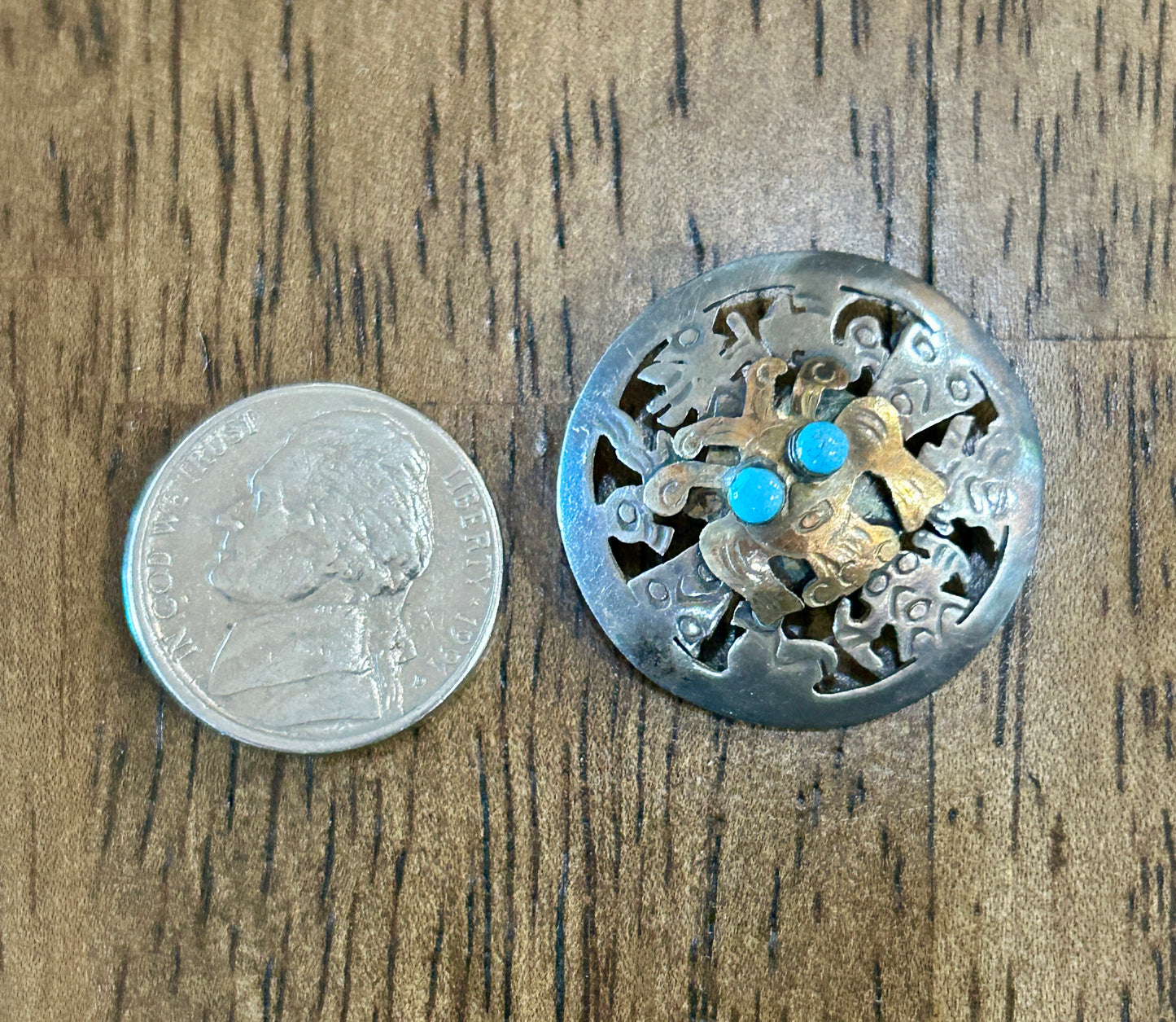 Vintage Sterling Silver 925 18k Yellow Gold Turquoise Pendant