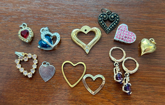 Vintage to Now Lot of Heart Pendants Charms Monet Puffy Rhinestone Gold Tone