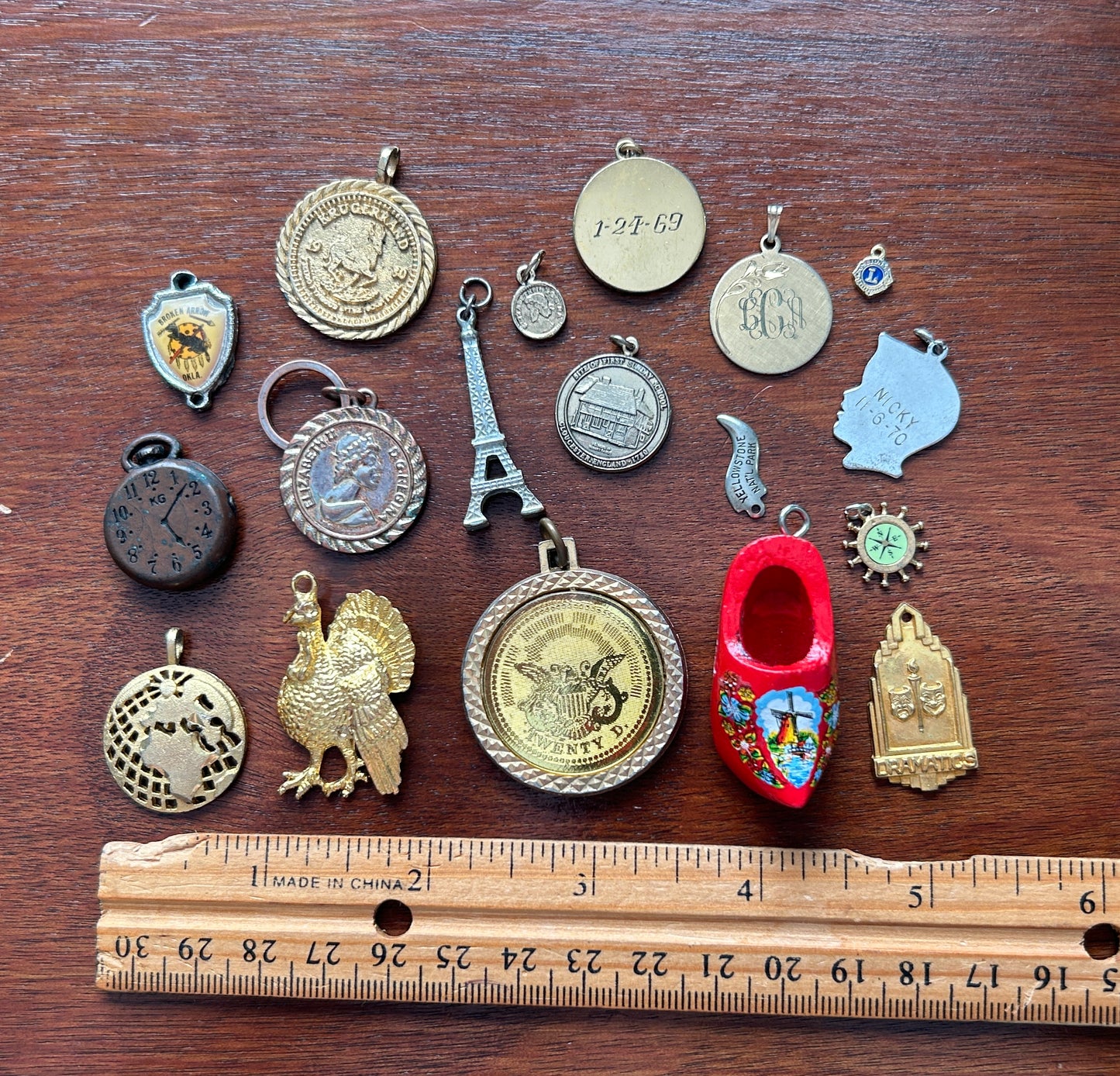 Vintage Charm Pendant Lot Travel World Souvenir Eiffel Tower Coin & More