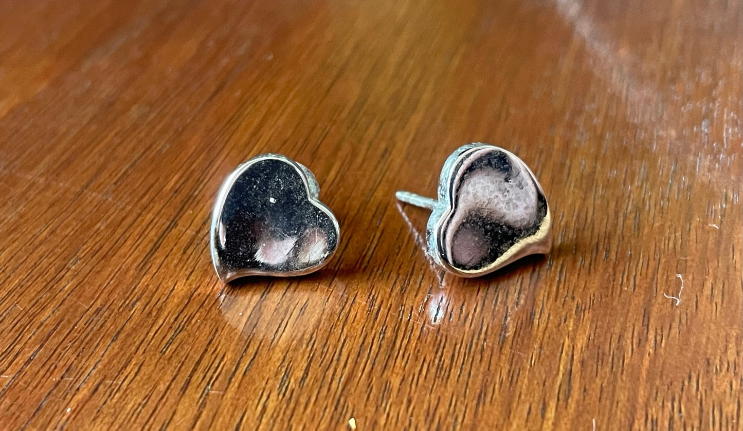Sterling Silver 925 Abstract Heart Stud Pierced Earrings